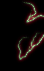 Massive lightning bolt with branches isolated on black background. Flash of lightning on dark backgroung