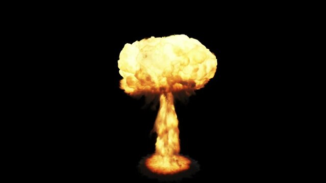 3d Animation of a nuclear bomb explosion, isolated on black with luma matte
