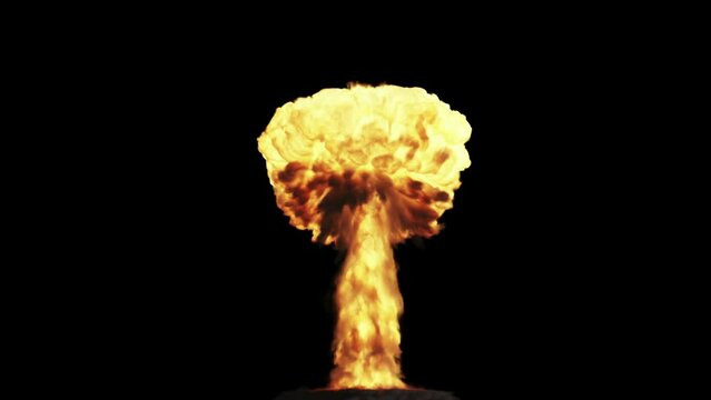 3d Animation of a nuclear bomb explosion, isolated on black with luma matte
