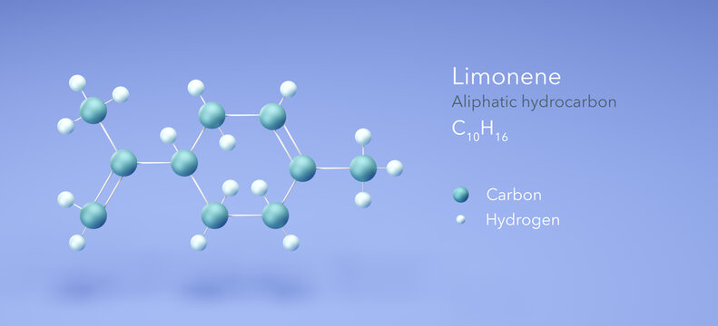 limonene, aliphatic hydrocarbon, molecular structures, 3d model, Structural Chemical Formula and Atoms with Color Coding