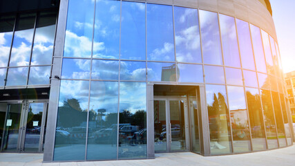 Panoramic windows of new commercial premises. Commercial property in development standard for rent.