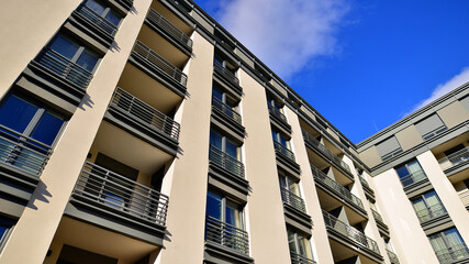 Modern residential building on a sunny day. Apartment house.