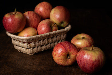 Still life of apples of the Royal Gala variety, reddish and yellow.