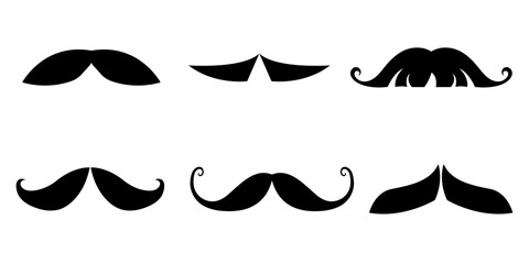 A mustache set for a man. Mustache in the form of a black silhouette. Flat.