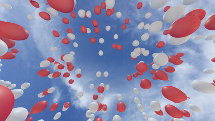 Color Balloons rising up to the sky 3D illustration.