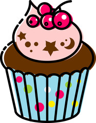 Cupcake with berries in flat style. 