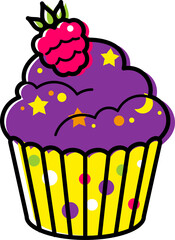 Cupcake with berries in flat style. 