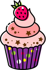 Cupcake with berries in flat style. 