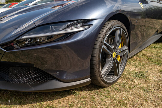 Old Buckenham, Norfolk, UK – September 03 2022. Front End And Bonnet Of A Ferrari Hyper Performance Car On Display At The Annual Free To Enter Summer Car Show