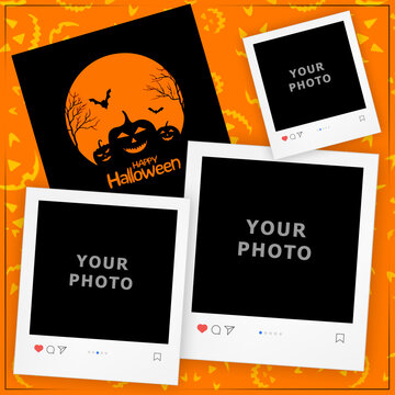 Halloween frame for three photos for editing and decoration