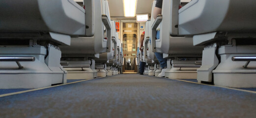 Normal class train carriage corridor