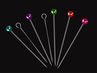 Vector set of pins on black background.