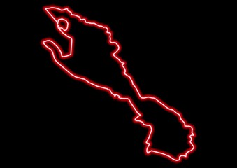 Red glowing neon map of Vlorë Albania on black background.