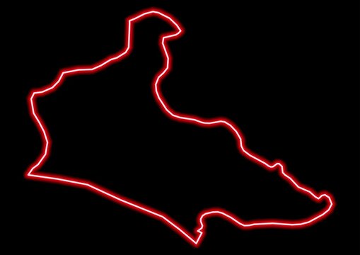 Red glowing neon map of Vlasenica Bosnia and Herzegovina on black background.