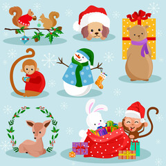 set of christmas elements