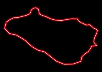 Red glowing neon map of Xizı Azerbaijan on black background.