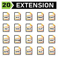 File Extension icon include vmt, h12, zmc, fmat, capt, i5z, vcs, bld, clp, prs, hst, ppsm, ali, sqr, hdf, aifb, kpr, nitf, xlc, dvo, file, format, extension, document, sign,