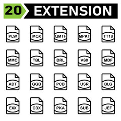 File extension icon include plw, mox, qmtf, mpkt, tt18, mmc, tbl, drl, vsx, mdf, adt, ggb, pcb, usr, blg, exx, cdx, pka, sub, jef,