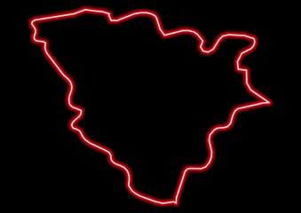 Red glowing neon map of Yvelines France on black background.