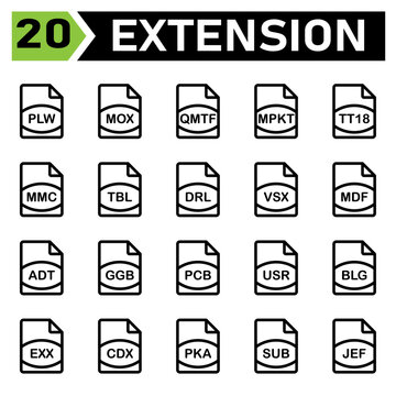 File extension icon include plw, mox, qmtf, mpkt, tt18, mmc, tbl, drl, vsx, mdf, adt, ggb, pcb, usr, blg, exx, cdx, pka, sub, jef,