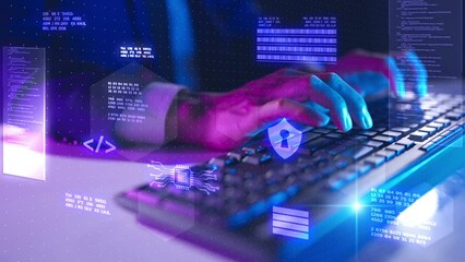 Digital transformation digital technology, empowering organization, Optimize operations process, Engaging more customers services and product. Business man hand close up typing computer keyboard - Powered by Adobe