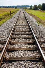 Obraz premium an old railway line still using oak wooden sleepers, still in use