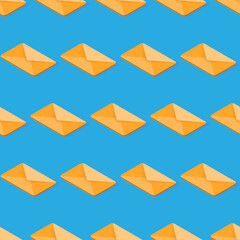 Yellow 3d vector mail icon seamless pattern. Isometric email sending illustration. Mailing letters concept.