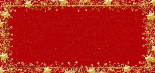 雪の結晶　フレーム　ゴールド　背景　赤　ダスト（金色）