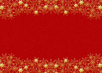 雪の結晶　フレーム　ゴールド　背景　赤　ダスト（金色）