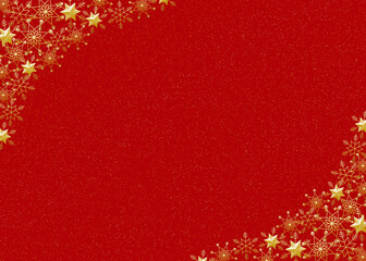 雪の結晶　フレーム　ゴールド　背景　赤　ダスト（金色）