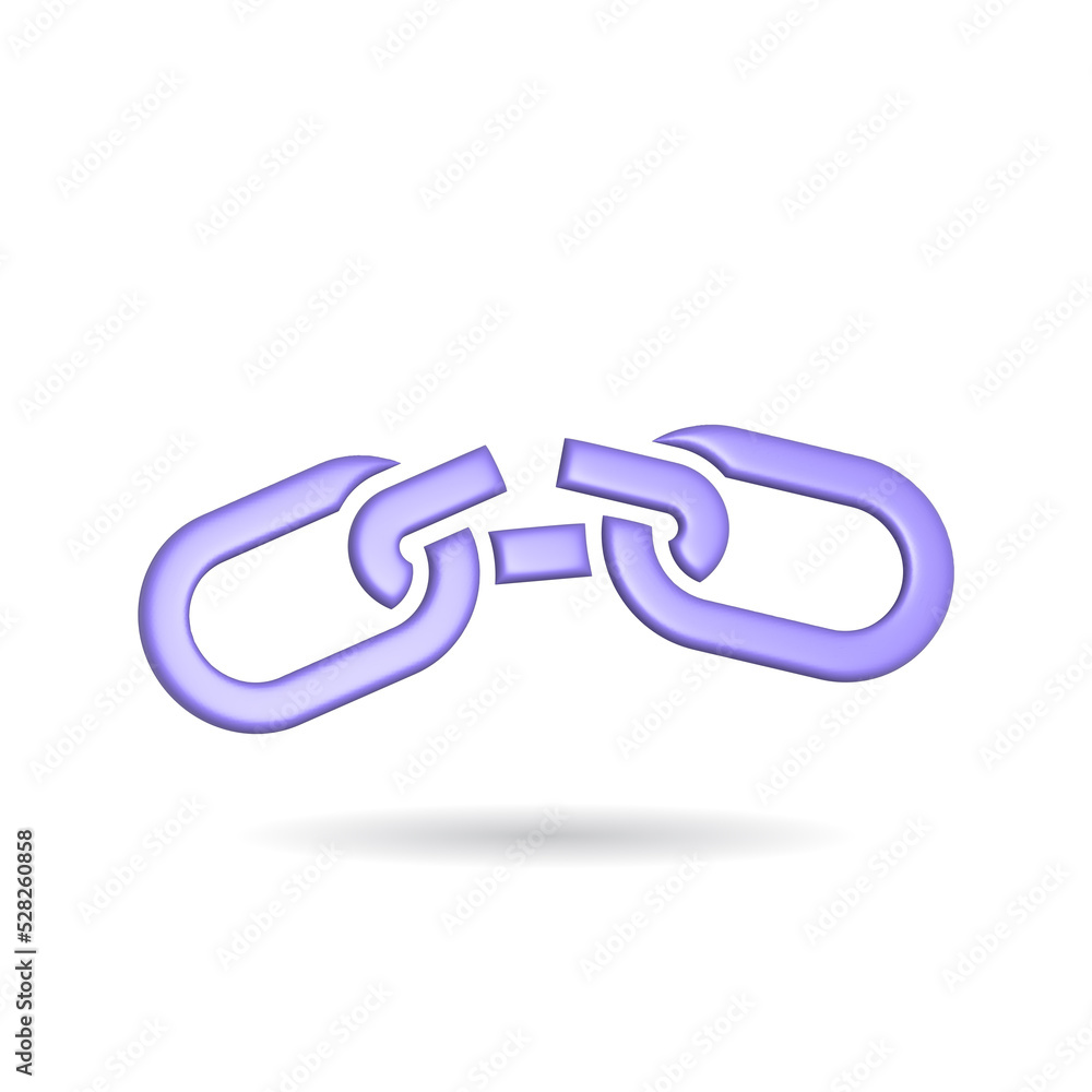 Aufkleber 3d rendering broken chain icon. illustration with shadow isolated on white.