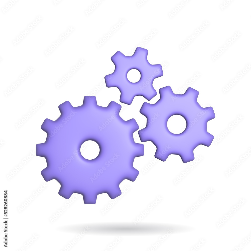 Poster 3d rendering setting gear icon. illustration with shadow isolated on white.