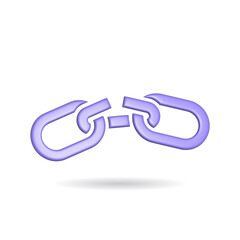 3d rendering broken chain icon. Illustration with shadow isolated on white.