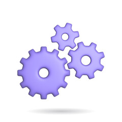 3d rendering setting gear icon. Illustration with shadow isolated on white.