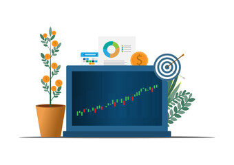 vector illustration long term investment, time investing, success takes time, growth profit, financial innvesting, candle stick graph, goal investment