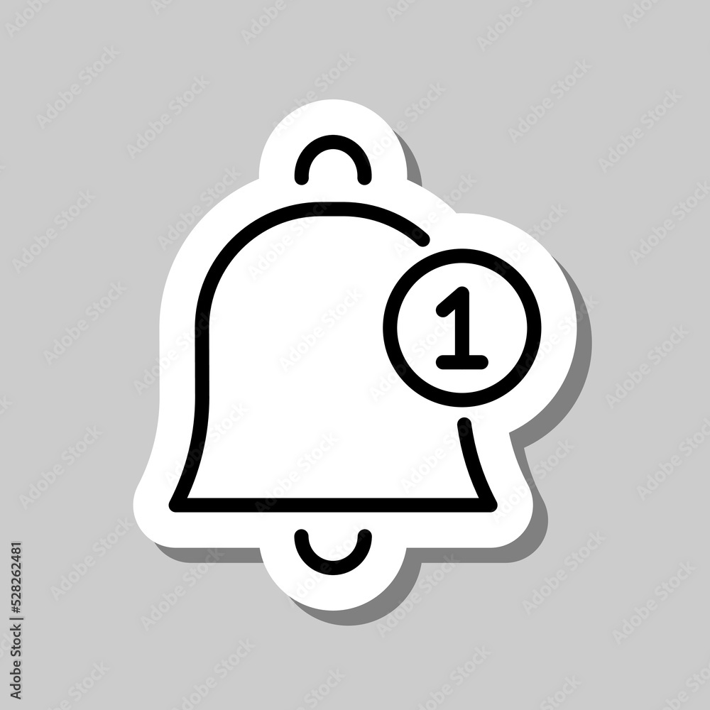 Poster alarm bell with notification simple icon vector. flat design. sticker with shadow on gray background