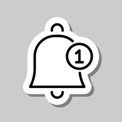 Alarm bell with notification simple icon vector. Flat design. Sticker with shadow on gray background