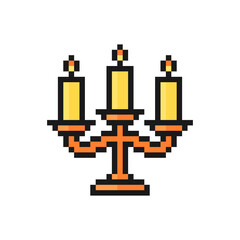Candlestick icon in pixel art design isolated on white background, Halloween candle vector sign symbol.