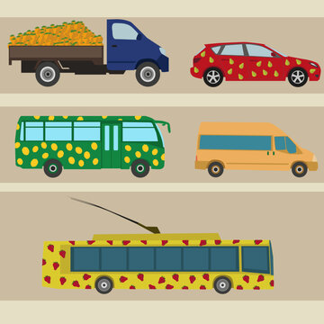 set of  fruit cars