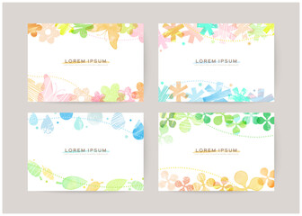 Card design templates with colorful watercolor decoration; for greetings, wedding invitation 