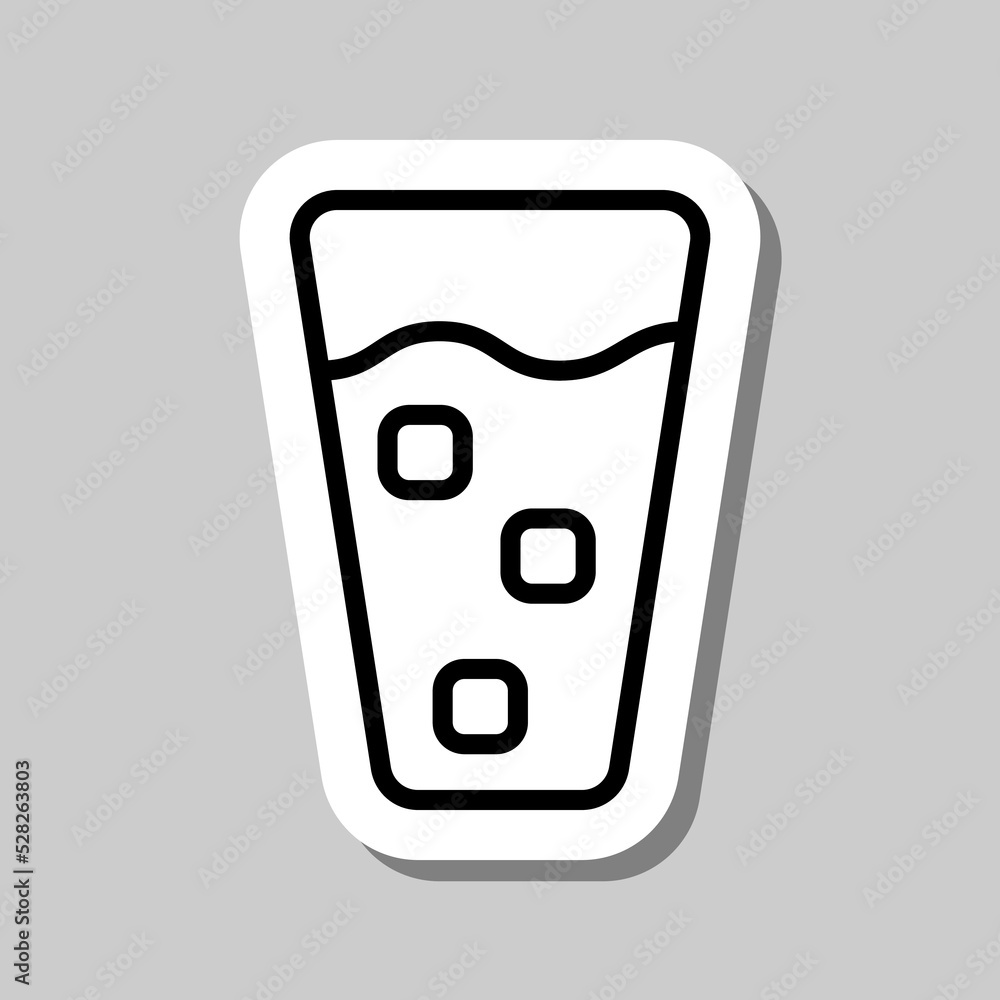 Poster glass and ice cube simple icon vector. flat design. sticker with shadow on gray background.ai