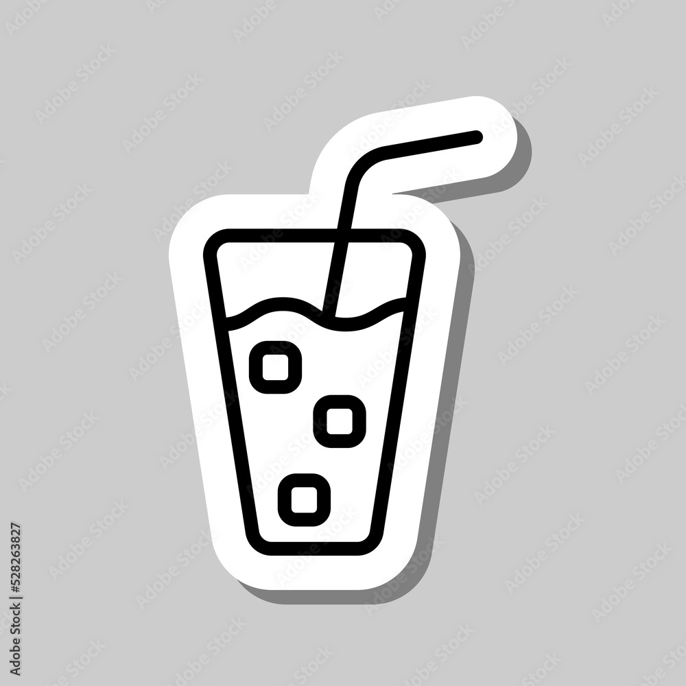 Poster glass with ice cube simple icon vector. flat design. sticker with shadow on gray background.ai
