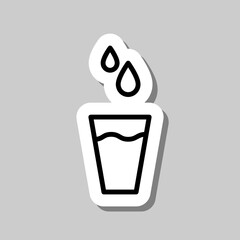 Glass with water, water drops simple icon vector. Flat design. Sticker with shadow on gray background.ai