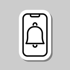Phone notification, alarm simple icon vector. Flat design. Sticker with shadow on gray background.ai