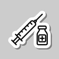 Syringe with vial bottle, vaccination simple icon vector. Flat design. Sticker with shadow on gray background.ai