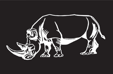 Vector illustration of rhino isolated on black background,african animal