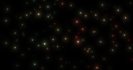 Colorful particles abstract background. Beautiful futuristic glittering in space on black background.
