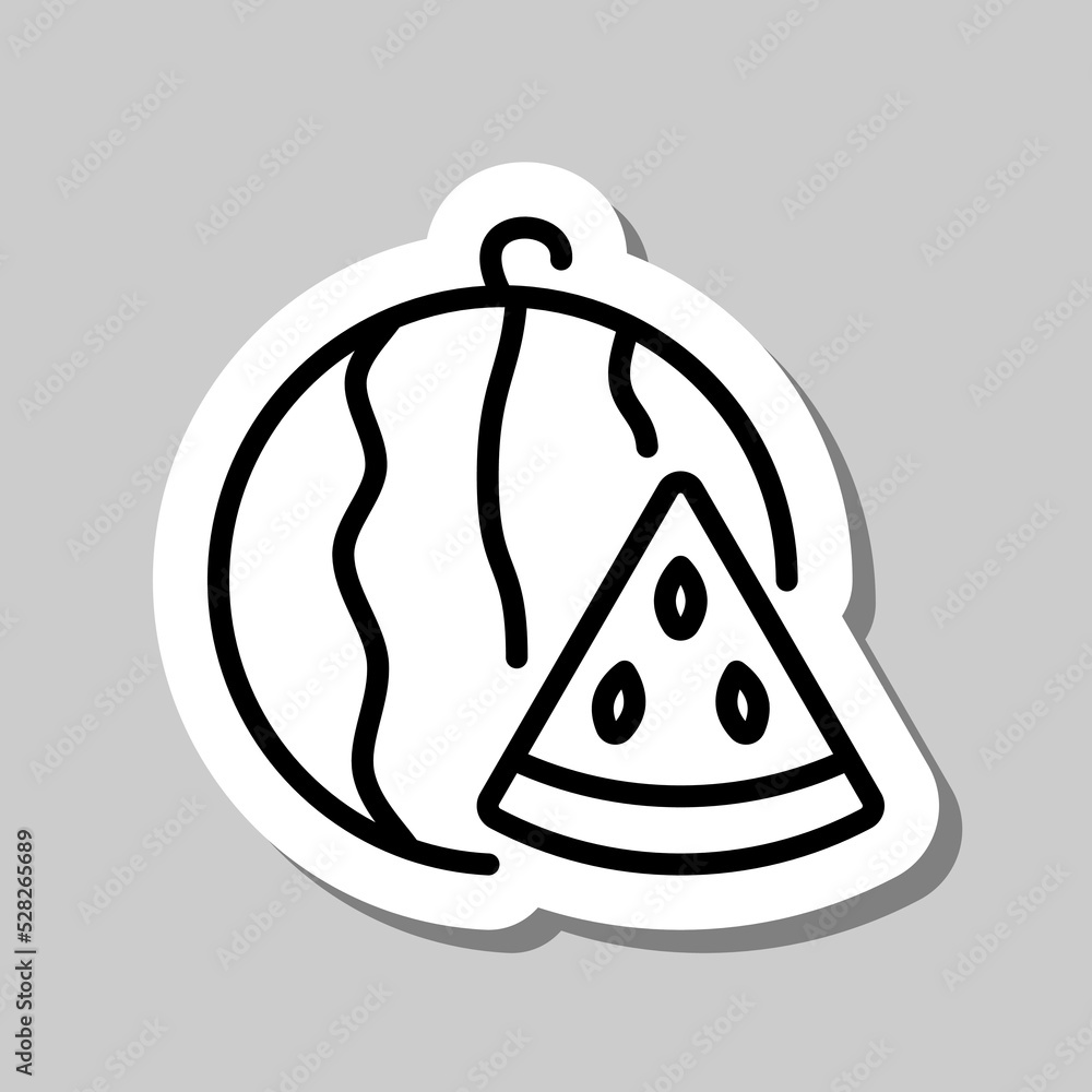Poster watermelon with slice simple icon vector. flat design. sticker with shadow on gray background