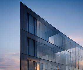 Fototapeta na wymiar Modern Glass Building and Evening Sky as a Background