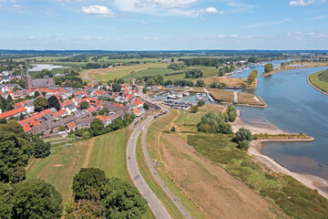 Fototapeta premium Aerial from the medieval town Wijk bij Duurstede at the river Lek in the Netherlands